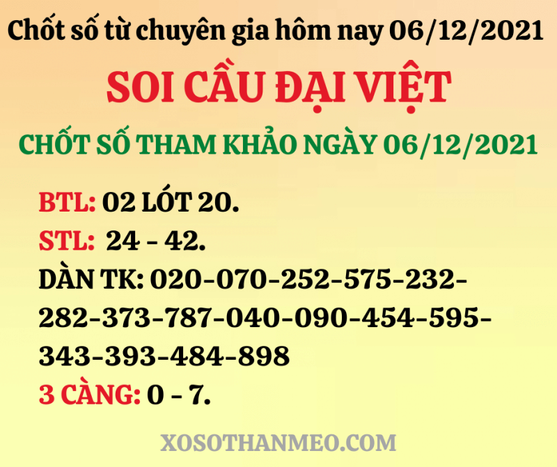 Chốt số XSMB 06/12/2021 cùng chuyên gia soi cầu nổi tiếng mỗi ngày