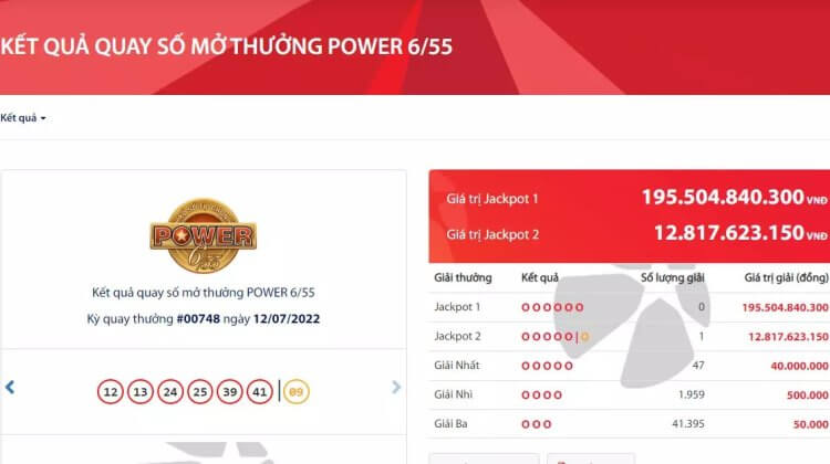 Giải Jackpot 2 đã nổ với trị giá gần 13 tỷ đồng