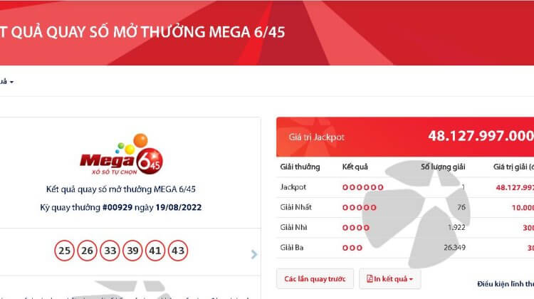 Jackpot 48 tỷ đồng đã nổ trong tháng 8/2022