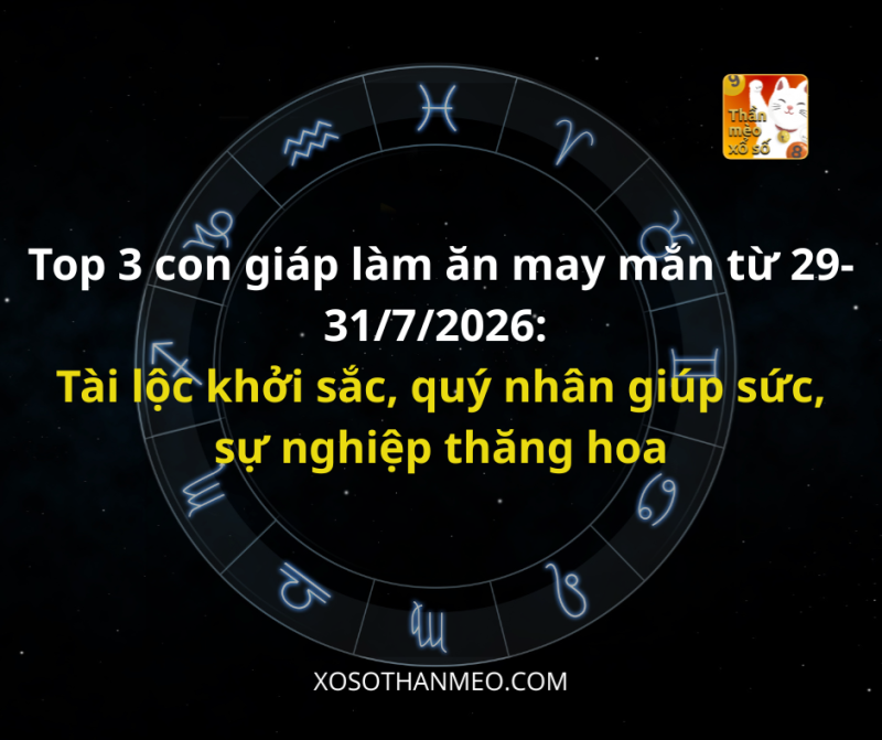 Top 3 con giáp làm ăn may mắn từ 29-31/7/2026: Tài lộc khởi sắc, quý nhân giúp sức, sự nghiệp thăng hoa
